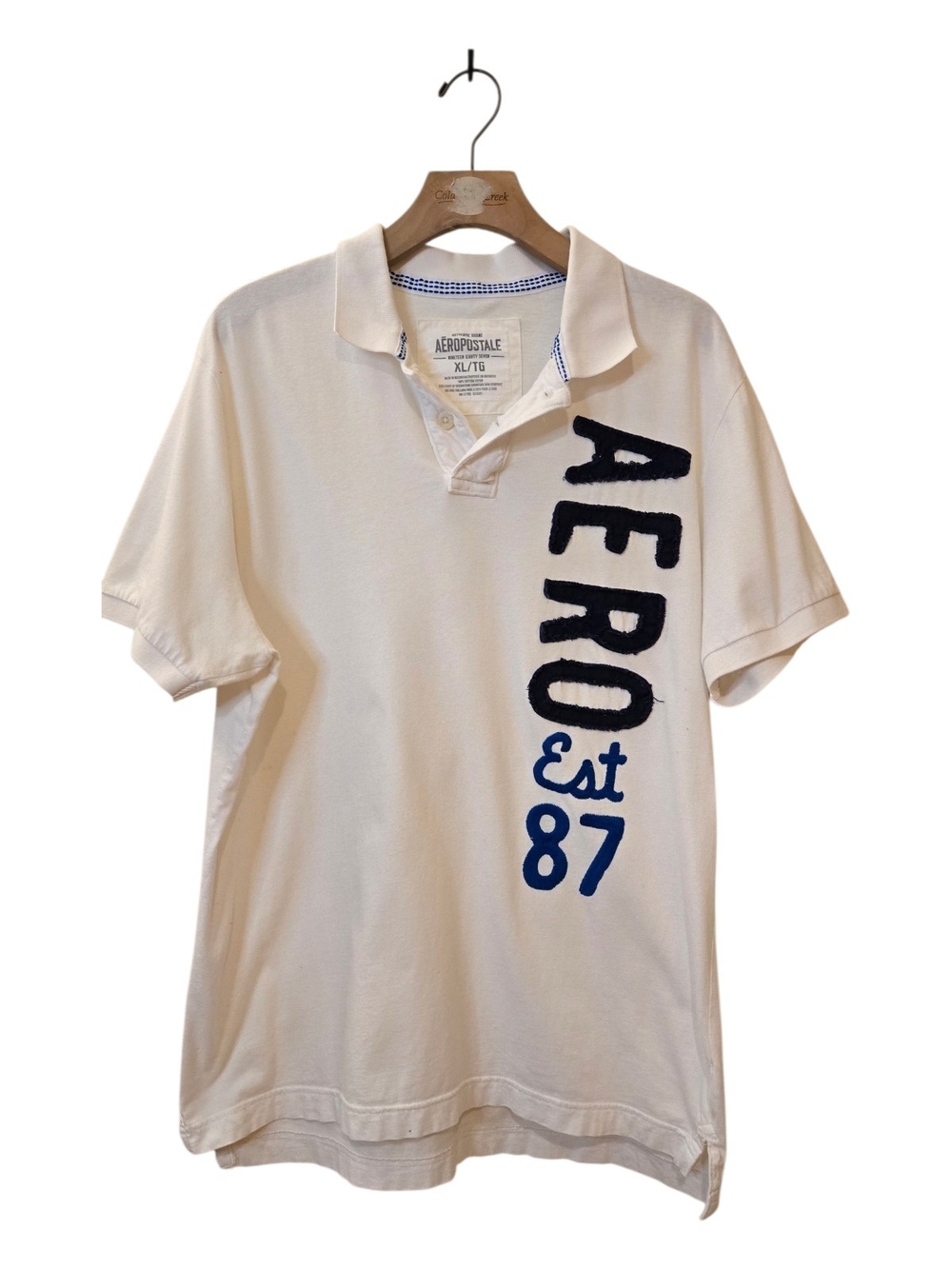 Aeropostale Men's Cream Polo with Navy Logo "AERO" "Est 87" Y2k Size XL